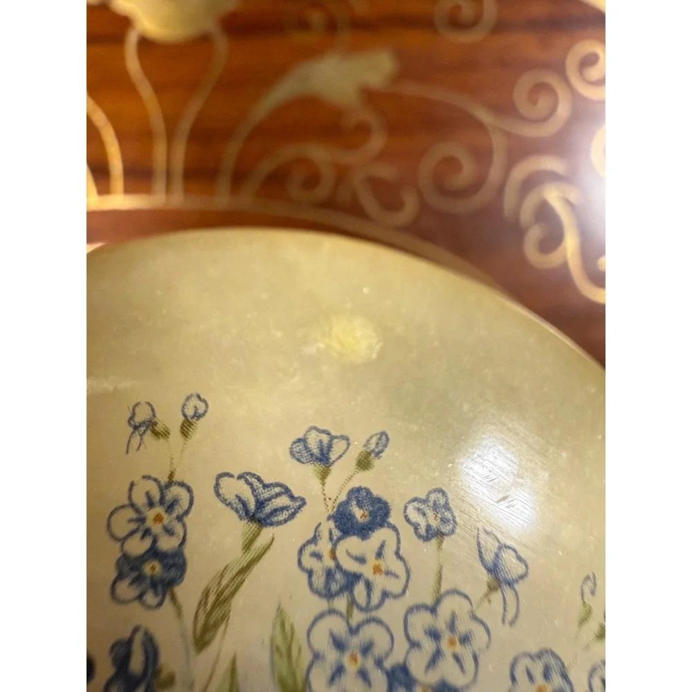 Vintage Alabaster Trinket Box • Forget-Me-Not Floral Stone Jewelry Box